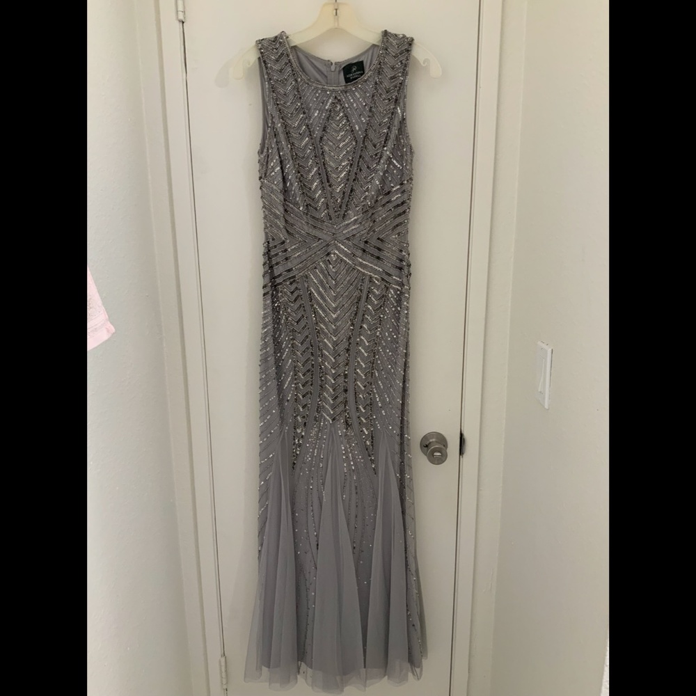silver sequin long formal dress size 6